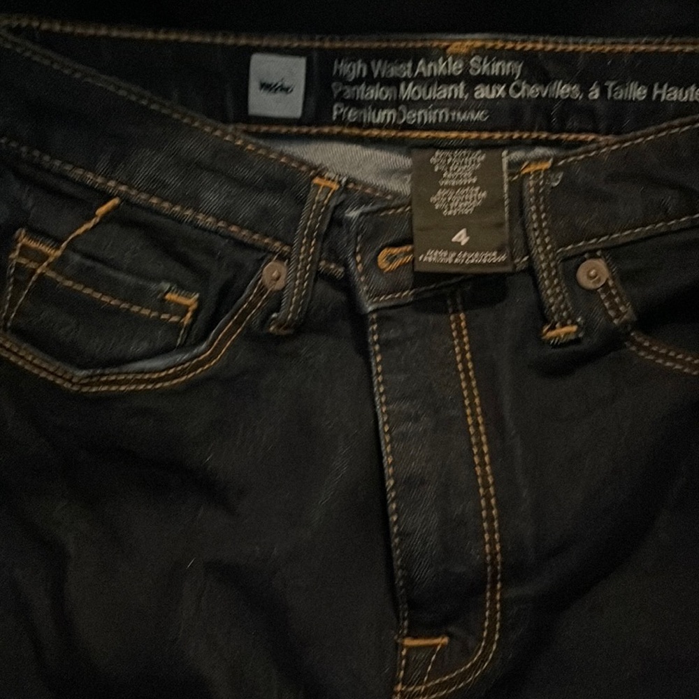 Dark wash denim jeans high waist, skinny